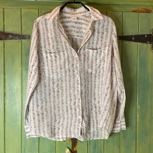 Club Monaco Silk Button Up Scribble Blouse